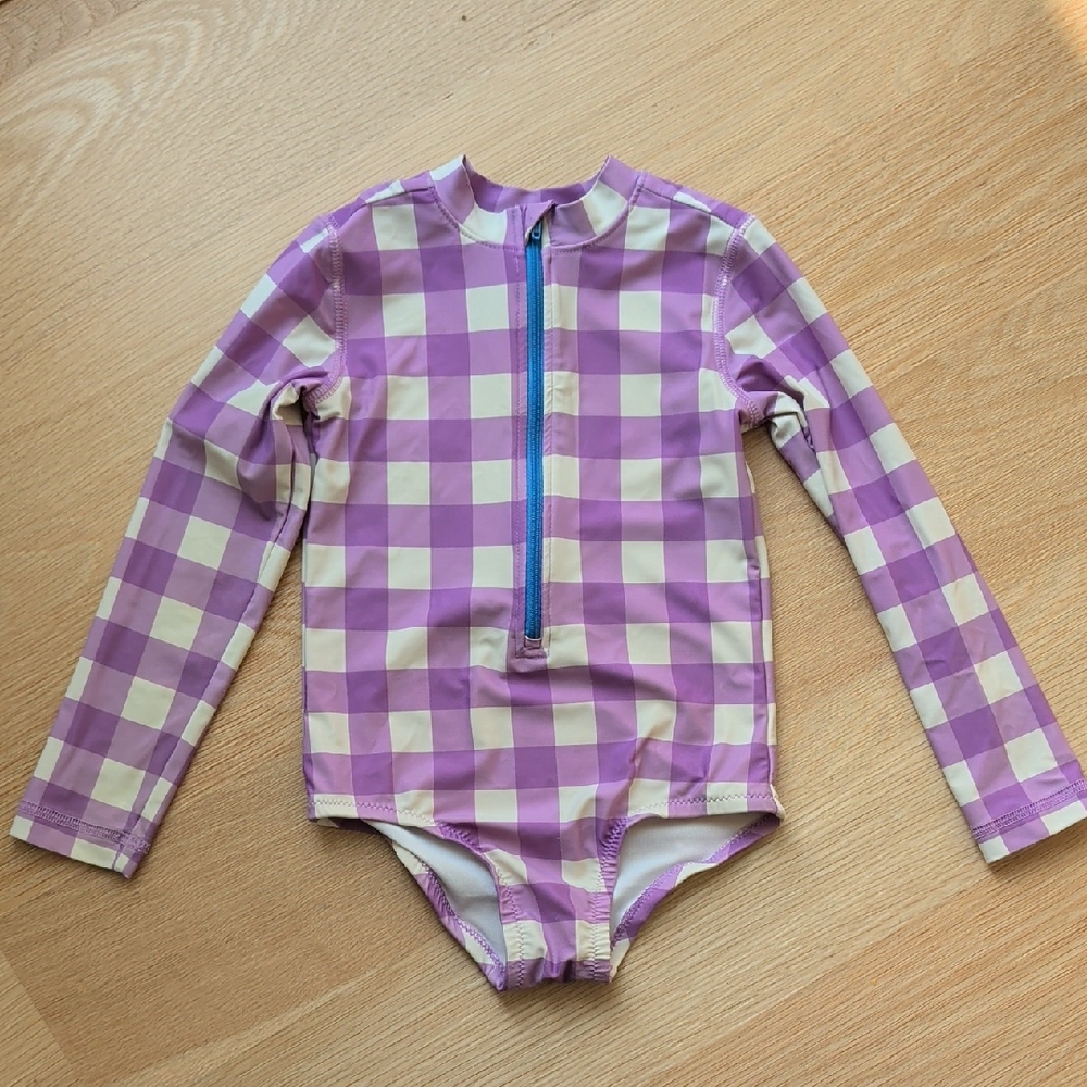 Primary Purple and Cream Checkered Kids Rashguard
